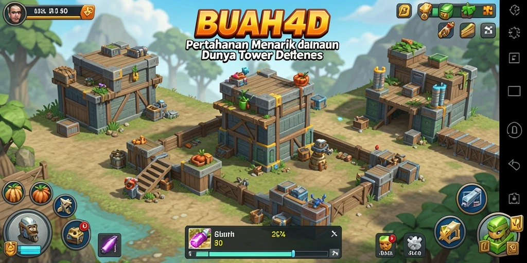 Tangkapan layar BUAH4D menampilkan aksi menara bertahan dari gelombang musuh.