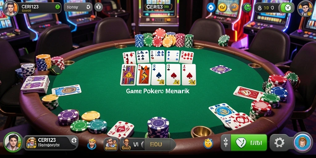 Screenshot gameplay CERI123 menunjukkan suasana bermain poker yang seru.