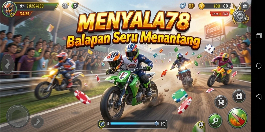 Tampilan gameplay seru dari MENYALA78 dengan mobil balap yang memukau.