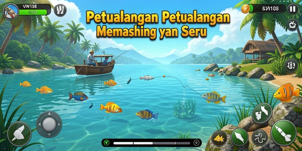 Tampilan gameplay VW108 dengan aksi memancing yang mendebarkan.